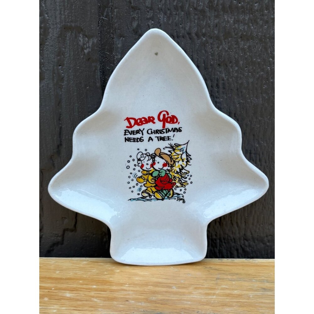 Dear God Kids Ceramic Christmas Tree Shaped Trinket Candy Dish Anne Fitzgerald